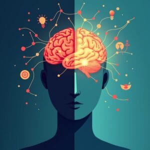 Uma ilustração estilizada ou infográfico mostrando um cérebro com setas indicando fluxo sanguíneo aumentado, neurônios se conectando (sinapses) e talvez ícones representando memória, foco e aprendizado. Cores vibrantes e um design moderno e clean.