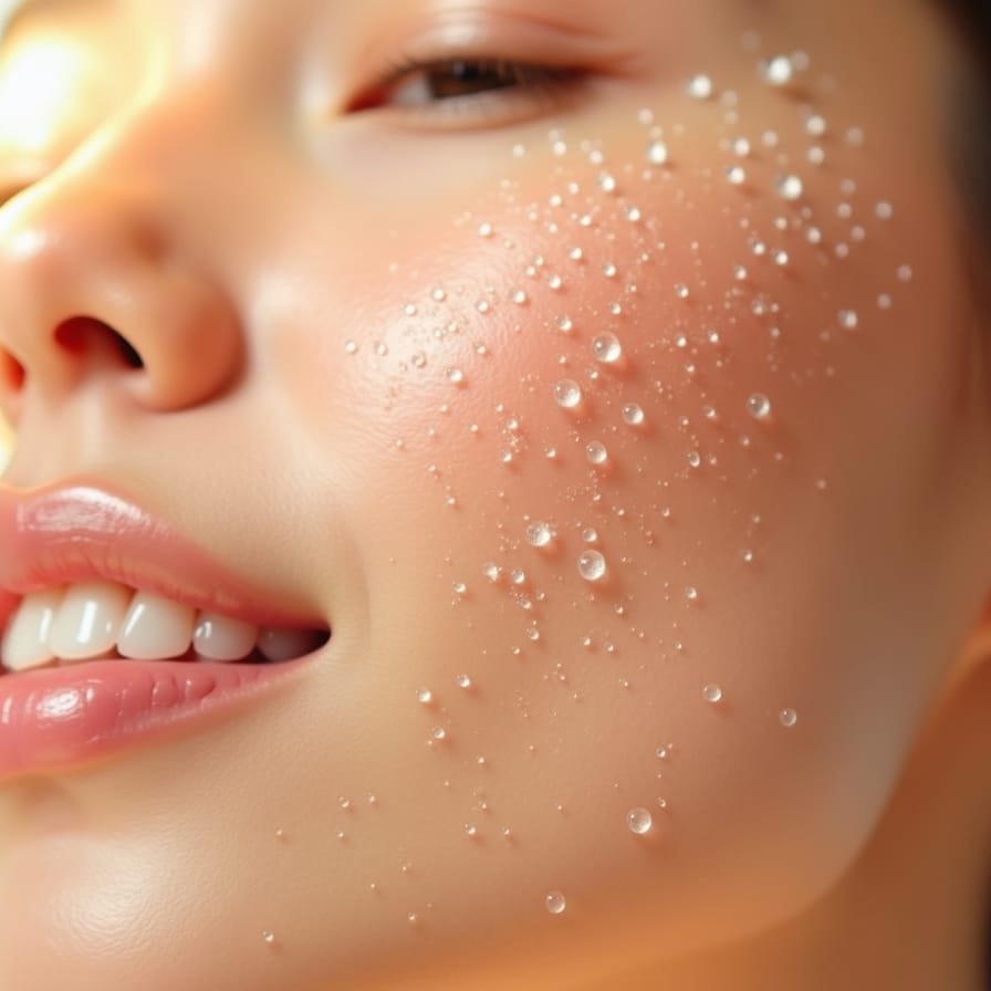 Uma imagem closeup de uma pele hidratada e viçosa, talvez com gotículas de água suavemente sobre ela, transmitindo frescor e elasticidade. Foco em uma textura saudável e luminosa. Uma imagem closeup de uma pele hidratada e viçosa, talvez com gotículas de água suavemente sobre ela, transmitindo frescor e elasticidade. Foco em uma textura saudável e luminosa.