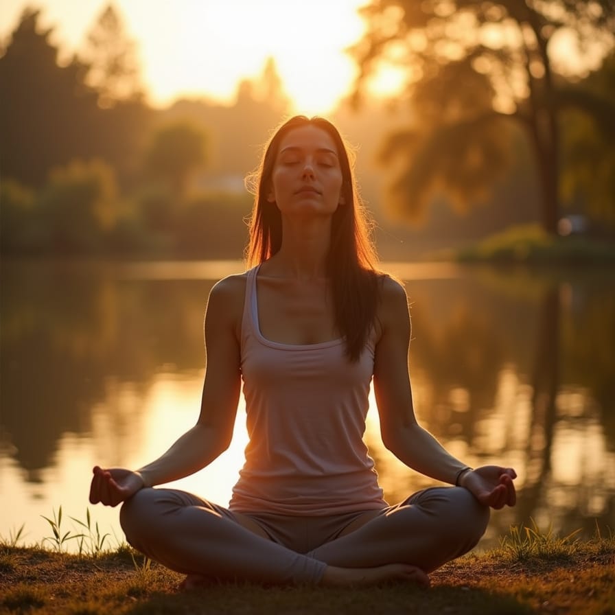 Uma pessoa praticando uma atividade relaxante, como yoga ou meditação, em um ambiente natural ou calmo, transmitindo sensação de paz e equilíbrio. Uma pessoa praticando uma atividade relaxante, como yoga ou meditação, em um ambiente natural ou calmo, transmitindo sensação de paz e equilíbrio.