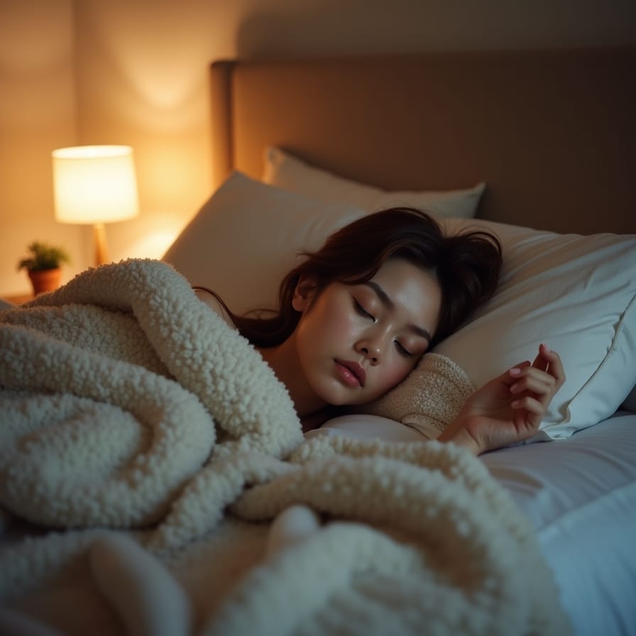 Uma pessoa relaxada, envolta em um cobertor aconchegante, em um quarto com luzes suaves e tranquilas, transmitindo paz e conforto. Uma pessoa relaxada, envolta em um cobertor aconchegante, em um quarto com luzes suaves e tranquilas, transmitindo paz e conforto.